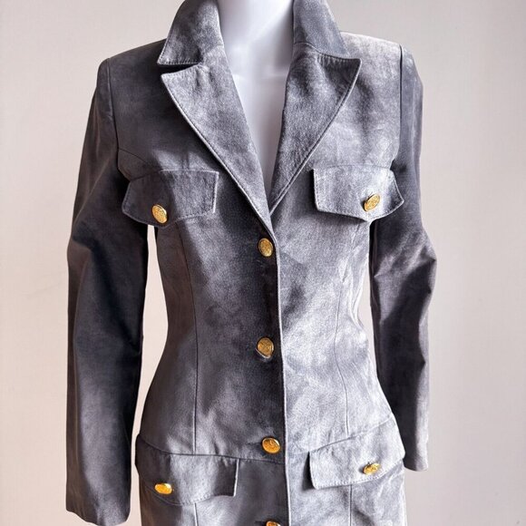 Vintage Danier Leather Grey Suede Button Down Bodycon Dress S - Picture 3 of 8